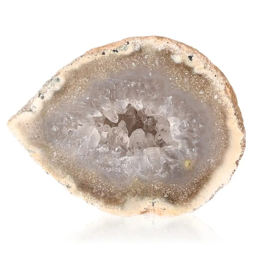 Mini Agate Geode showcasing its shimmering crystalline interior, ideal for energy harmonization and tranquility.