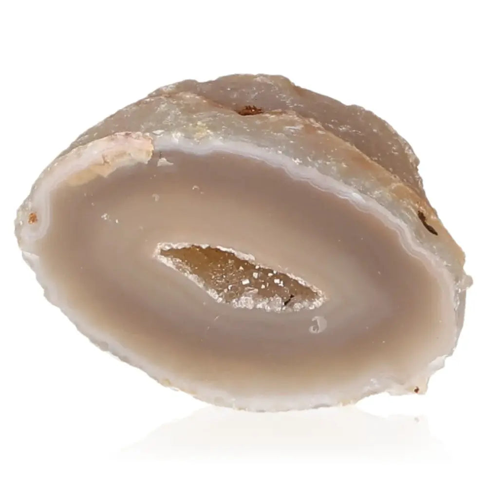 Natural Mini Agate Geode gemstone showcasing its intricate patterns and tranquility-enhancing properties.