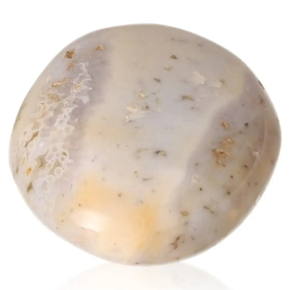 Polished banded agate tumbled stone showcasing intricate natural bands and soothing colors, enhancing spiritual balance and tranquility.