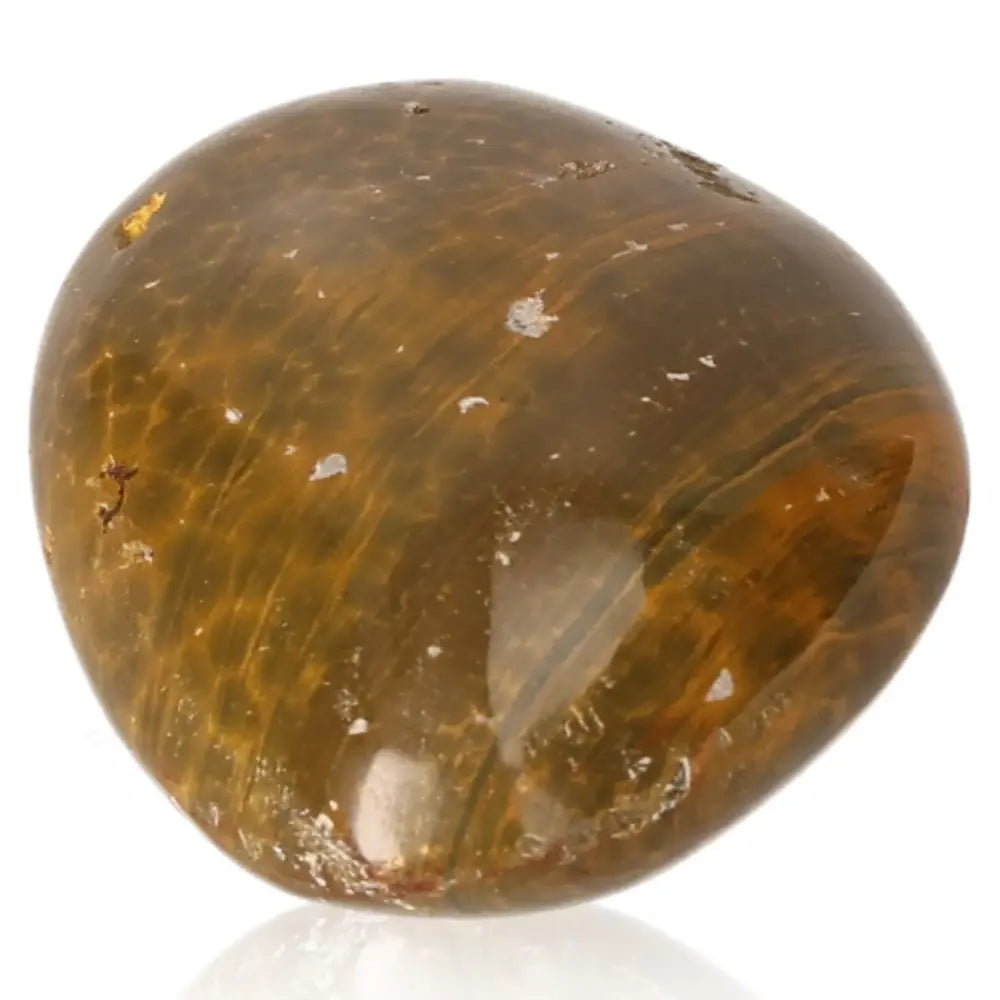Golden Tumbled Jasper gemstone with chatoyant tones for spiritual insight and chakra activation.