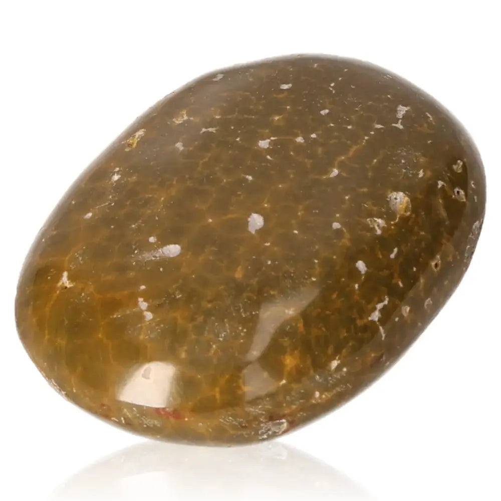 Tumbled Jasper gemstone with golden chatoyant tones, symbolizing courage and spiritual insight, perfect for enhancing your collection.