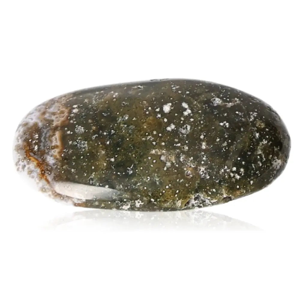 Tumbled Jasper gemstone radiating soothing energy, known for its elegance and harmonious balance in life, perfect for decor and positivity.