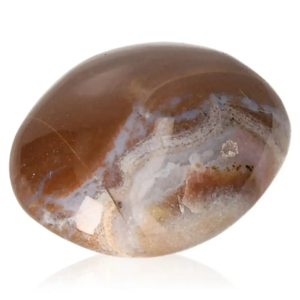 Tumbled Sardonyx stone with rich brown and white bands for spiritual and chakra healing.