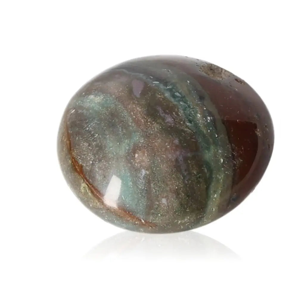 Tumbled Jasper gemstone offering tranquility, harmony, and stress relief with its captivating, natural colors and smooth finish.