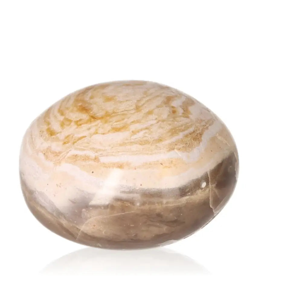 Polished tumbled jasper stone with unique brown and white patterns, symbolizing stability and protection.