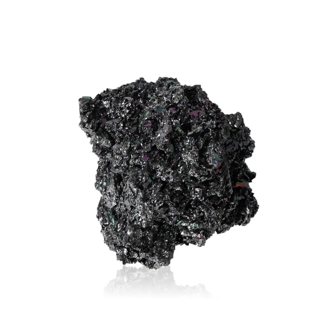 Shimmering Carborundite (Silicon Carbide) mineral showcasing rainbow-like crystalline surface, ideal for energy and strength amplification.