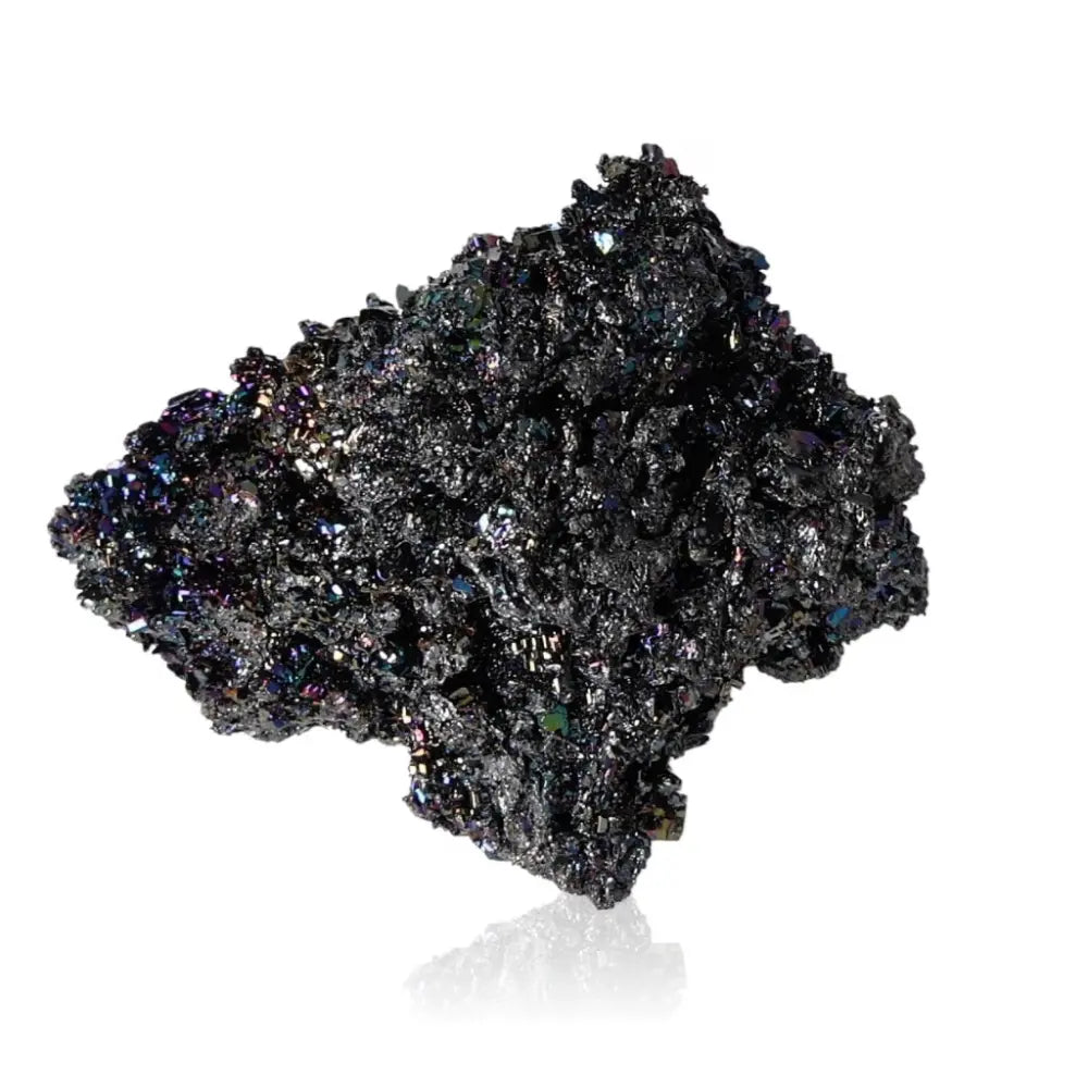 Shimmering Carborundite, silicon carbide, known for protective qualities and enhancing mental clarity, resilience, and spiritual protection.