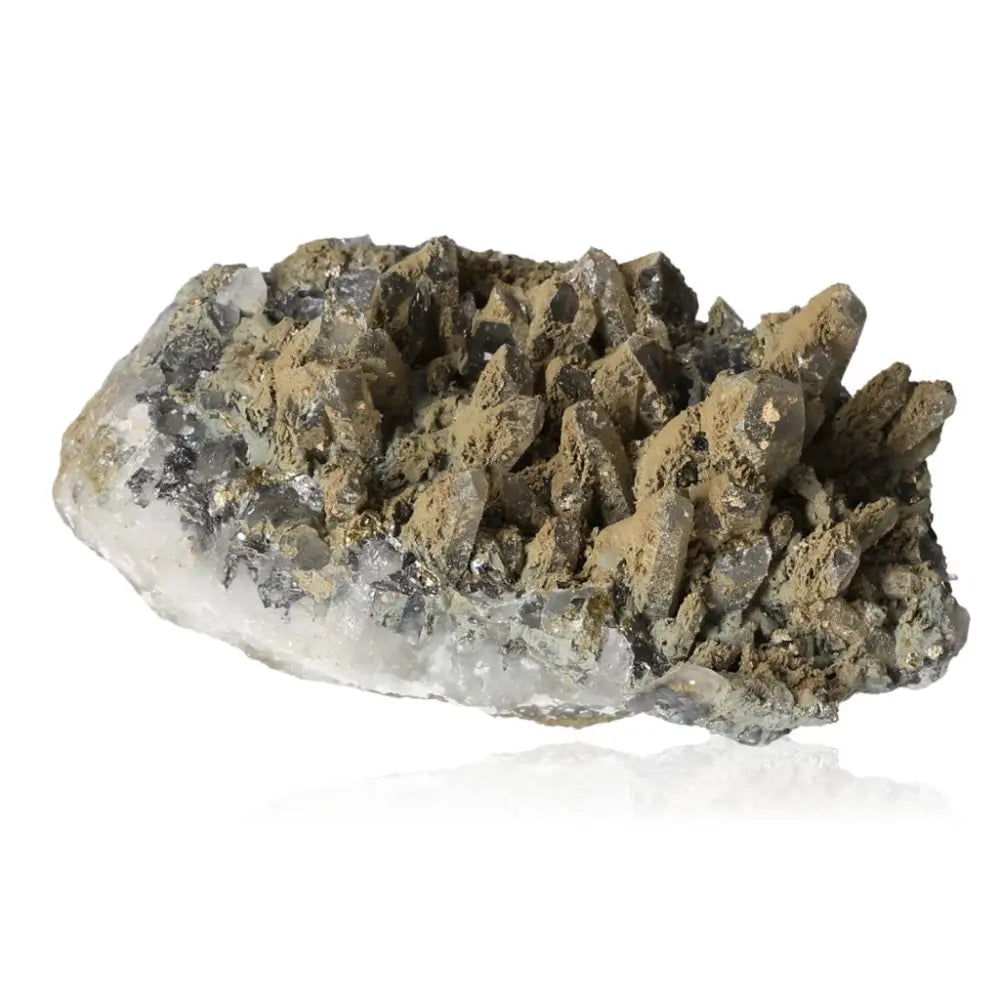 Quartz with Chalcopyrite and Chlorite crystal from Sylvia Crystals, perfect for spiritual enlightenment and conscious living.