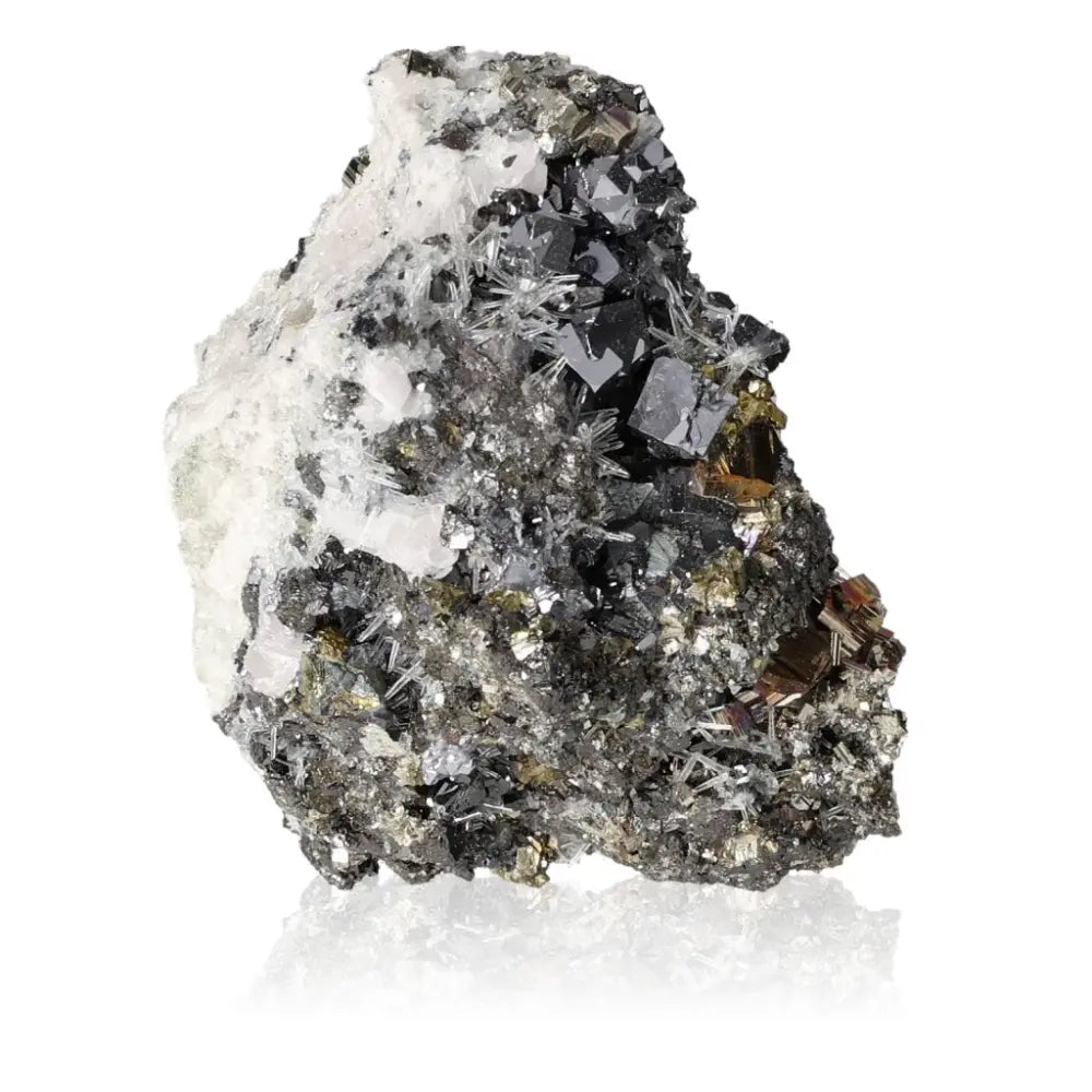 Galena with Pyrite, Quartz, and Sphalerite gemstone cluster from Sylvia Crystals, highlighting unique mineral blend.