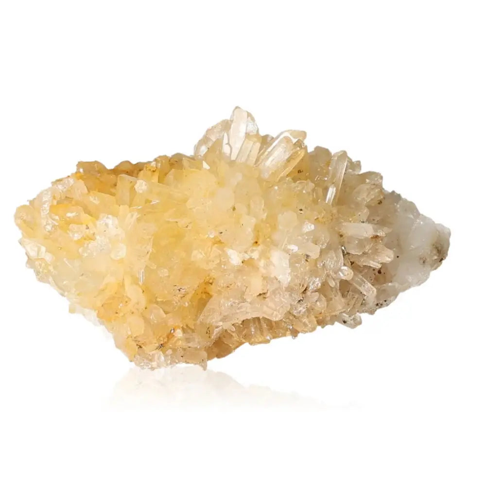 Yellow quartz crystal cluster showcasing vibrant energy and harmonious inclusions, perfect for enhancing spiritual alignment and chakra balance.
