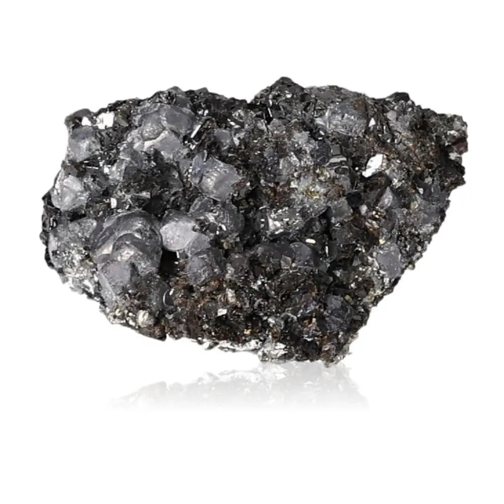 Galena stone, known for grounding and protection, enhances spiritual enlightenment and esoteric exploration.