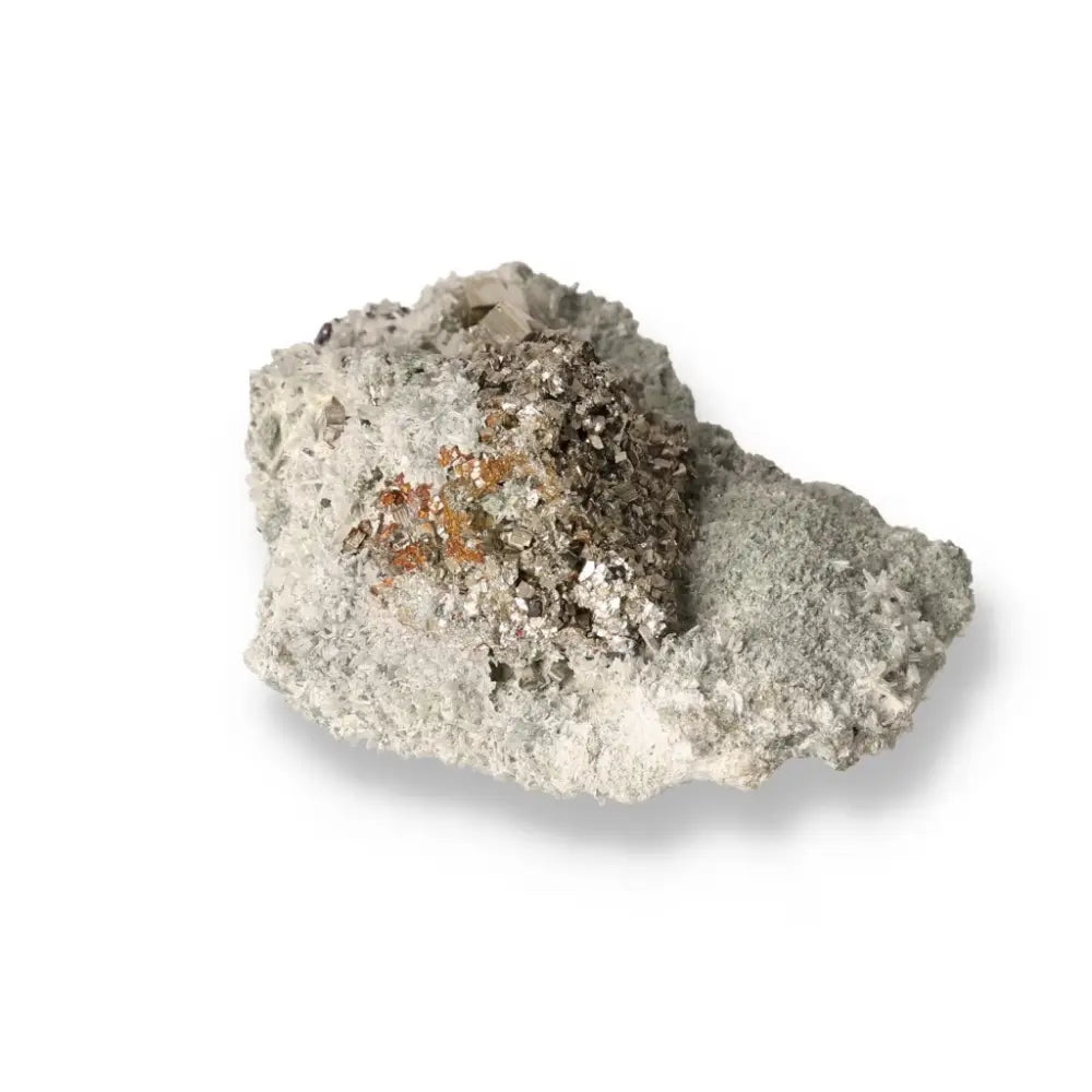 Rough pyrite mineral specimen with metallic luster and golden hue, symbolizing prosperity and abundance. Commonly called Fool's Gold.