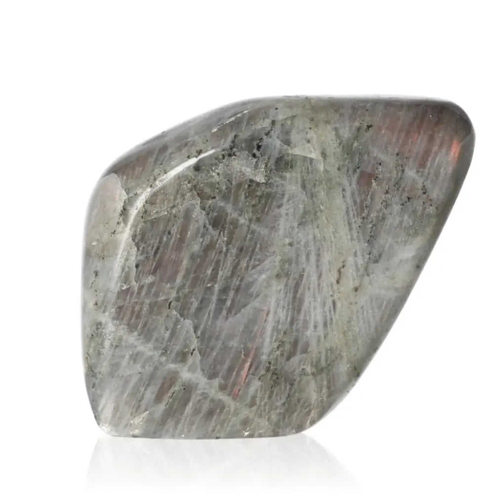 Polished cut base labradorite with vibrant flashes, crafted by Sylvia Crystals, showcasing natural beauty and transformative energy.