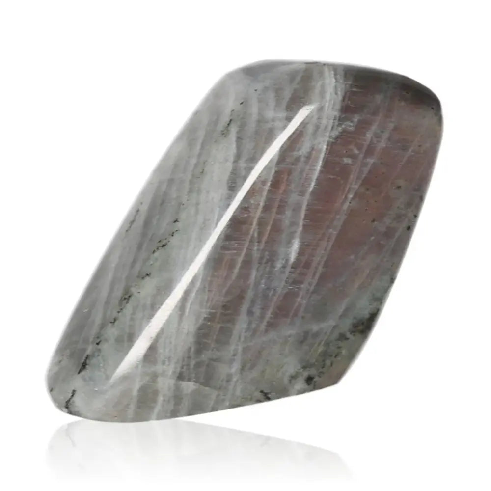 Polished cut base labradorite with vibrant colors by Sylvia Crystals, known for its elegance and transformative energy.