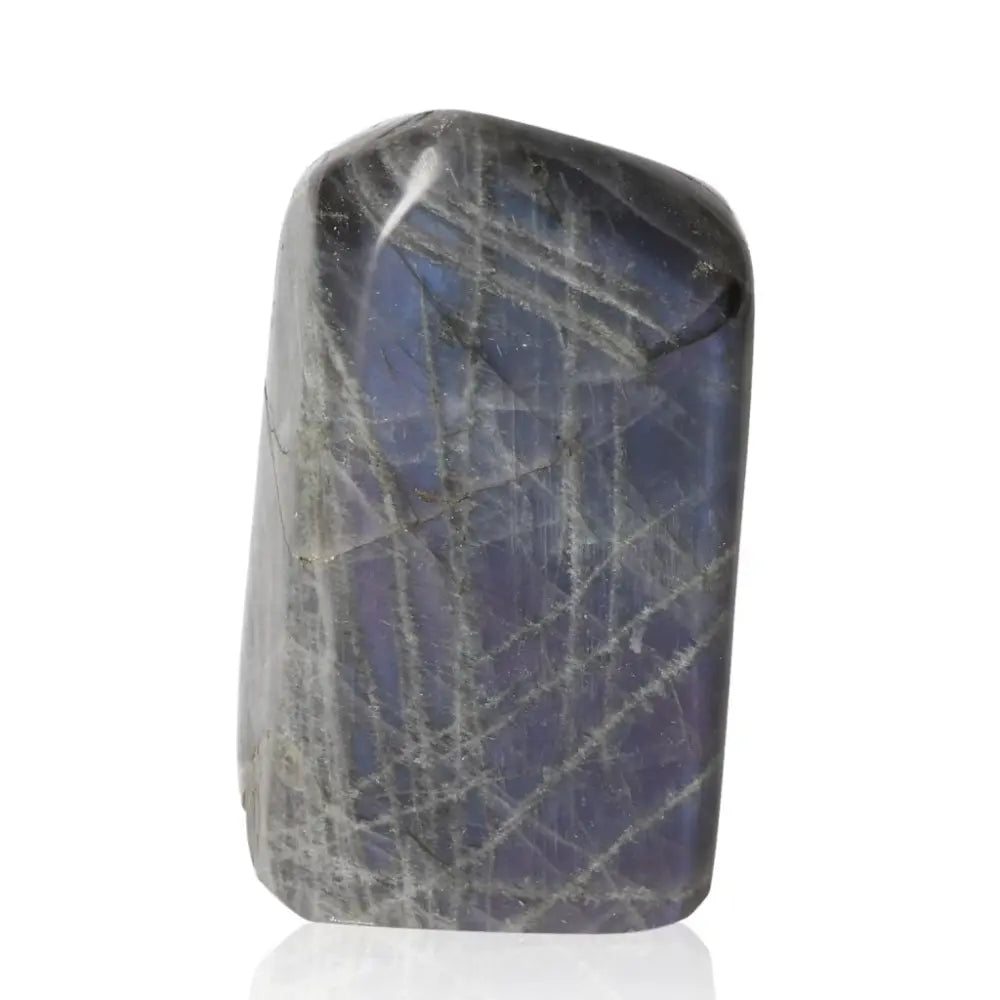 Polished Cut Base Labradorite by Sylvia Crystals with vibrant colors and sleek design