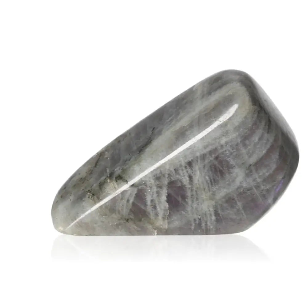 Polished Cut Base Labradorite by Sylvia Crystals showcasing a sleek design with colorful flashes, ethically sourced natural stone.