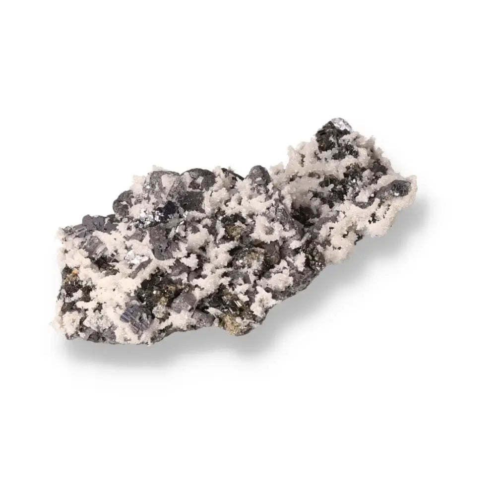 Galena with Sphalerite and Quartz crystal, showcasing metallic sheen and vivid contrast, from Sylvia Crystals collection.