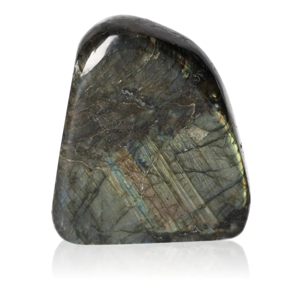 Labradorite polished cut base crystal with colorful flashes, ethically sourced, by Sylvia Crystals