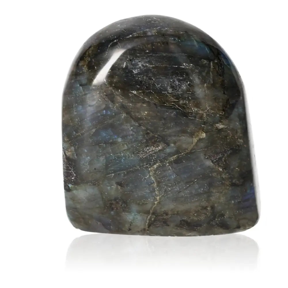 Polished Cut Base Labradorite by Sylvia Crystals showcasing natural flashes and elegant design.