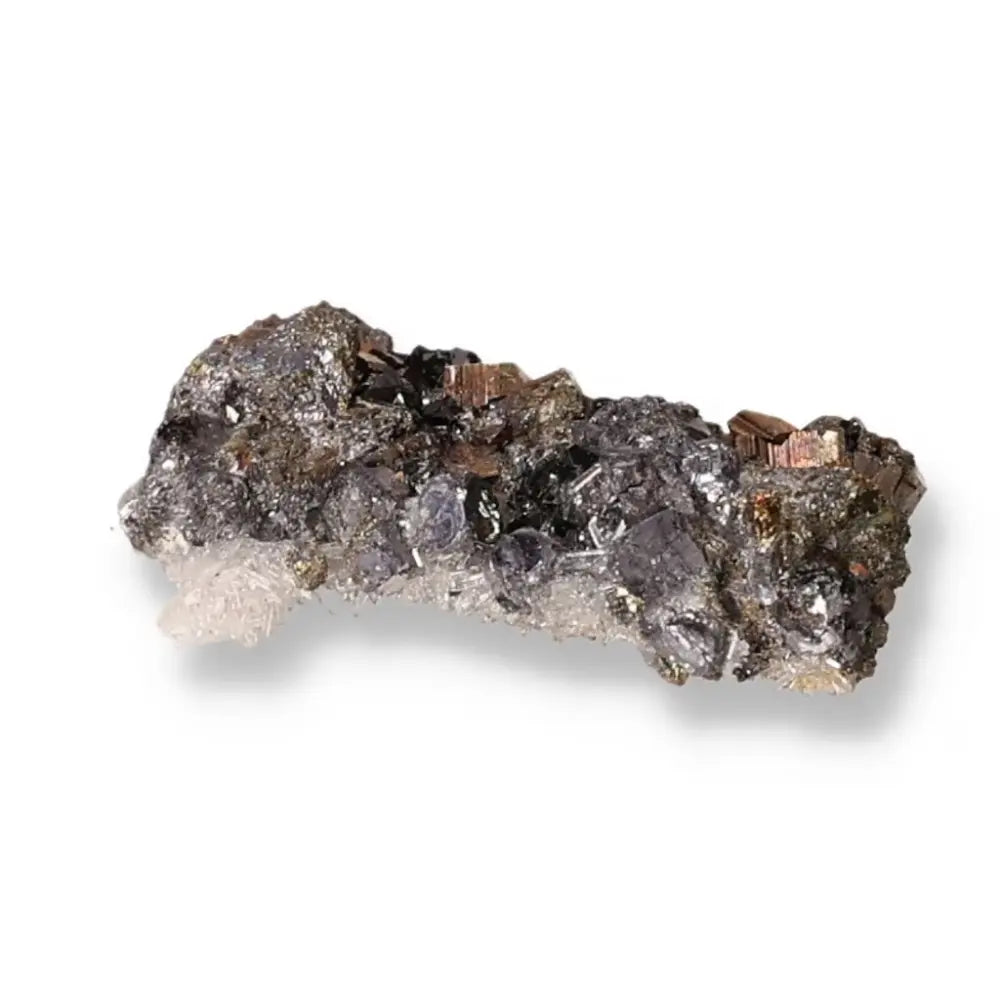 Pyrite with Sphalerite and Quartz mineral formation, showcasing golden, metallic textures and translucent beauty, from Sylvia Crystals.