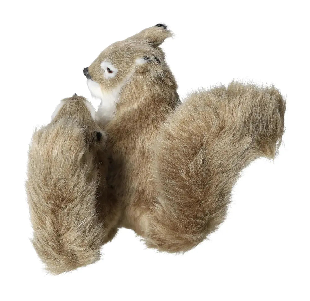 Realistic faux fur squirrel figurine for elegant home decor by Sylvia Crystals, blending natural beauty with luxury design.