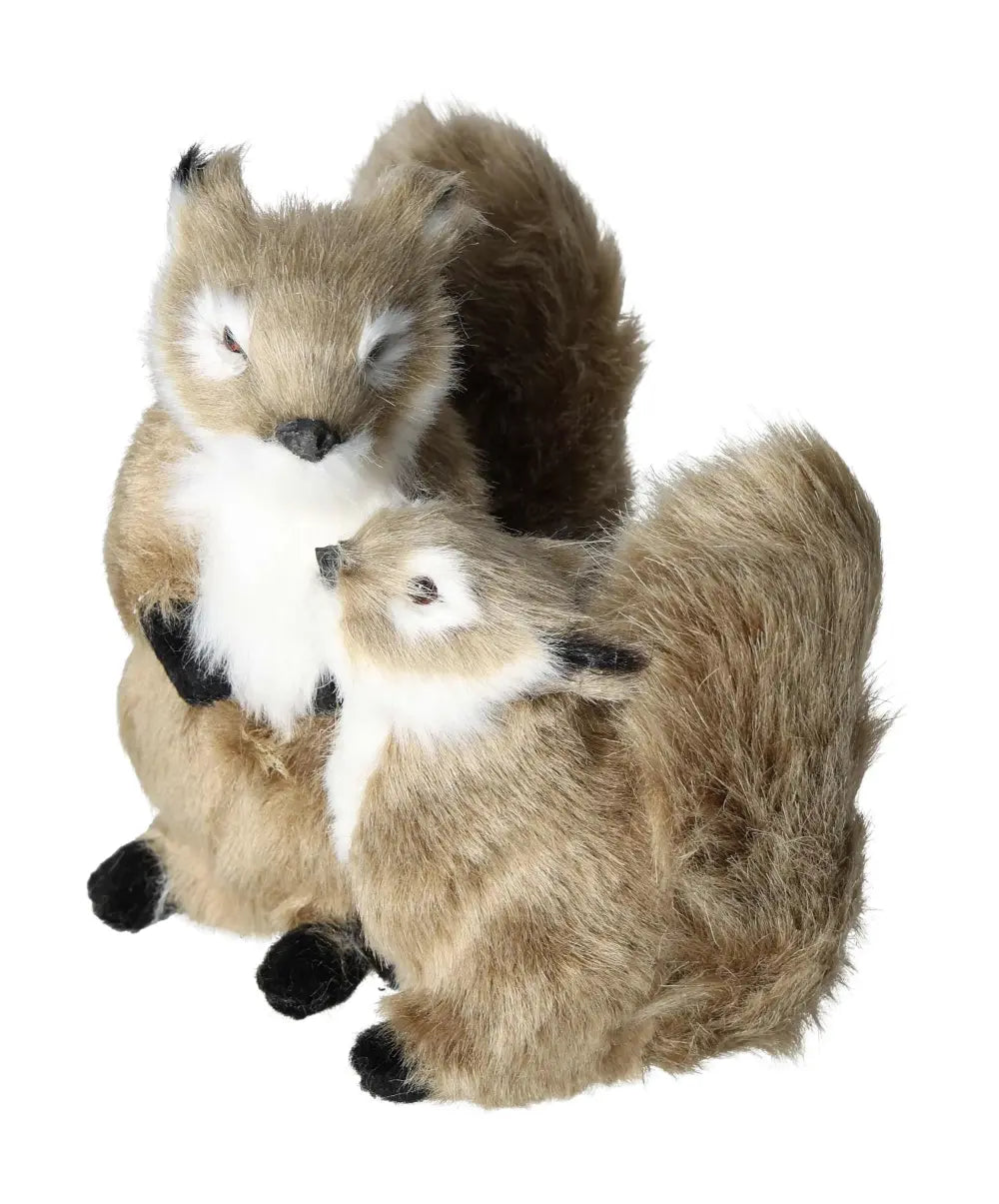 Two realistic plush squirrels with bushy tails in a comforting pose, ideal for nature-inspired home decor.