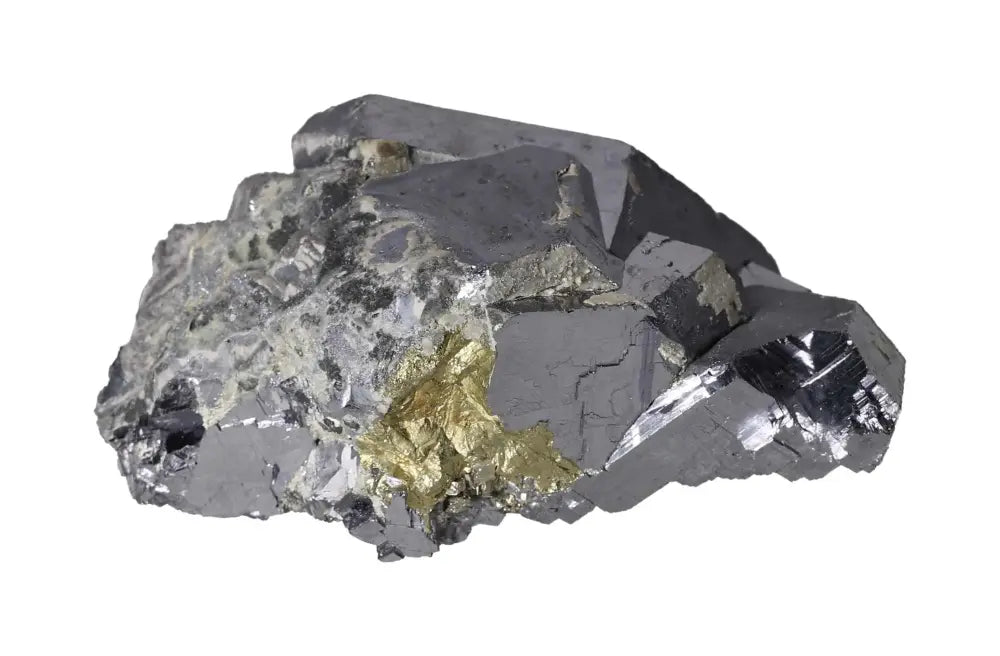 Chalcopyrite with galena, sphalerite, and quartz mineral specimen from Sylvia Crystals, showcasing unique textures and colors.