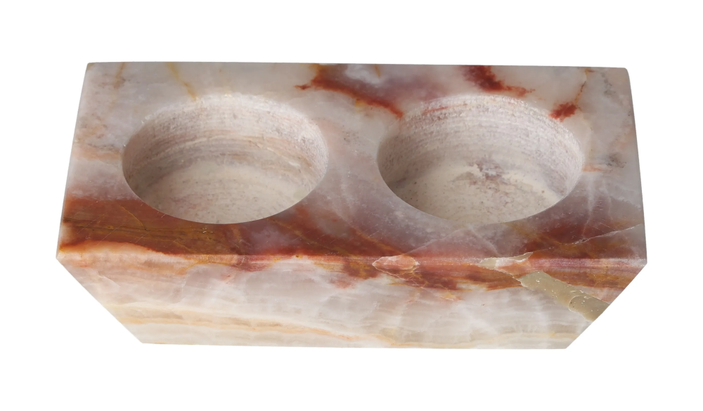 Elegant Onix Candle Holder 2 Holes 635066 showcasing natural stone texture and dual candle placements in a stylish design.