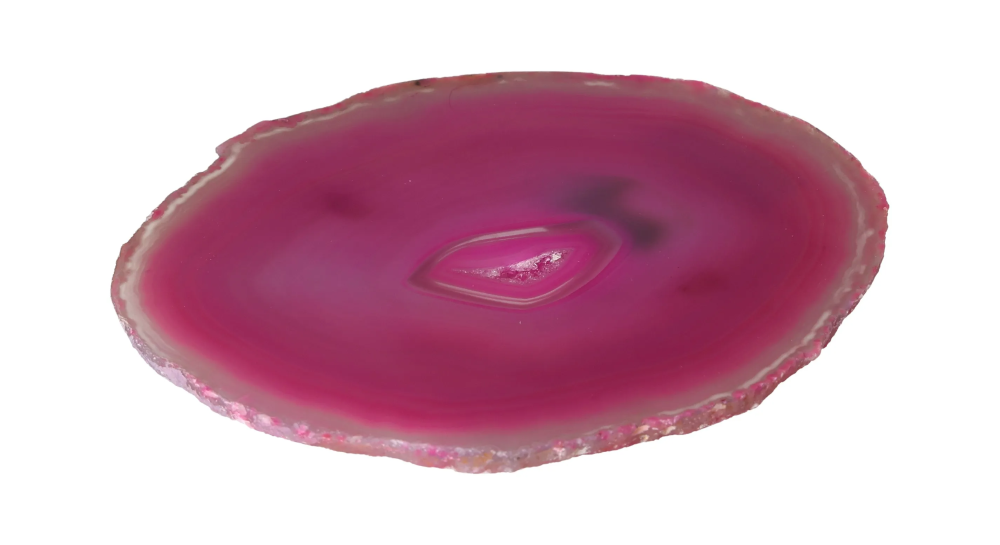 Polished Agate Slice 635127, vibrant pink hue, geological decor
