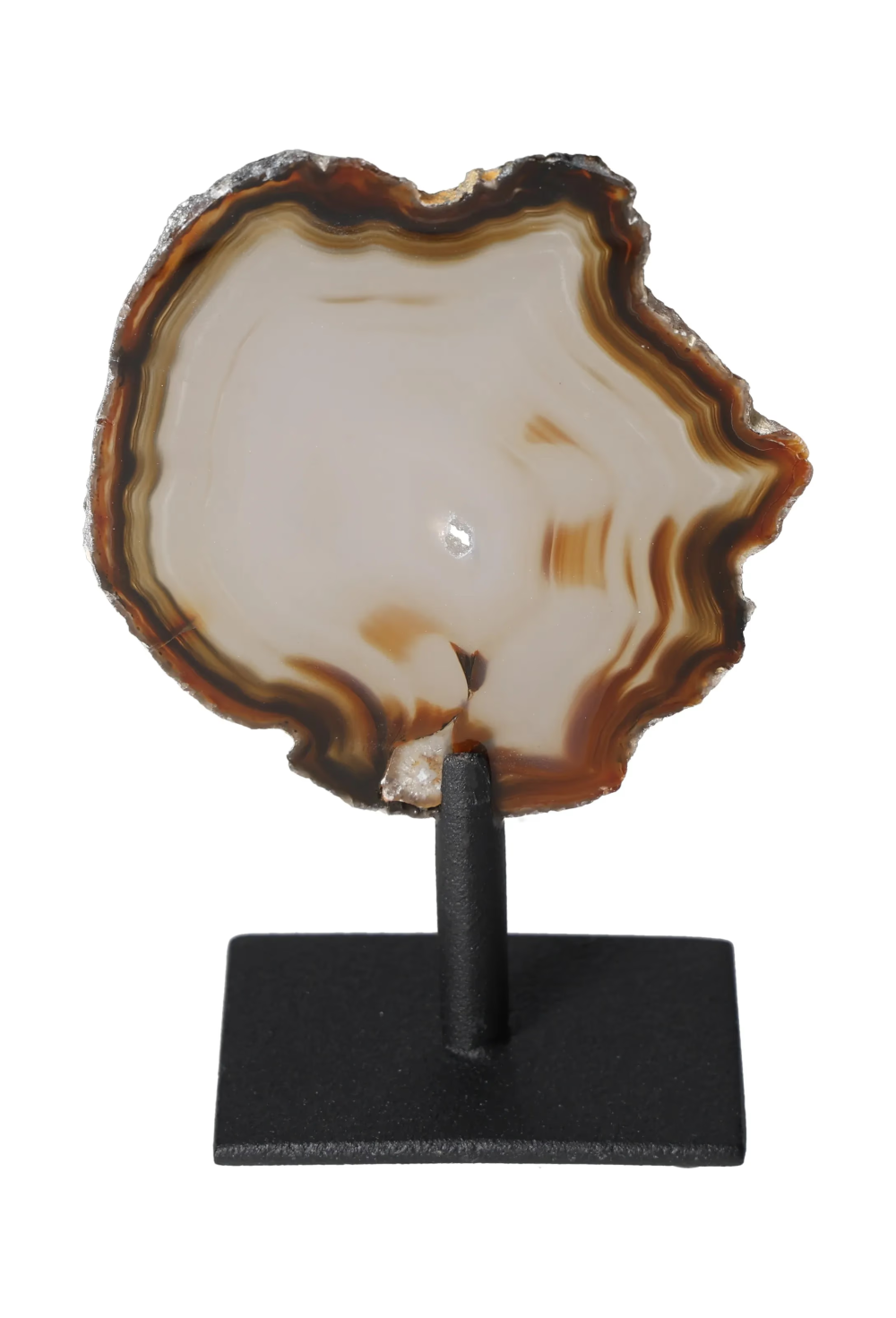 Decorative Thin Agate Slice Iron Base 635592 offering balance and grounding, displayed elegantly to harmonize energy of mind, body, emotions.