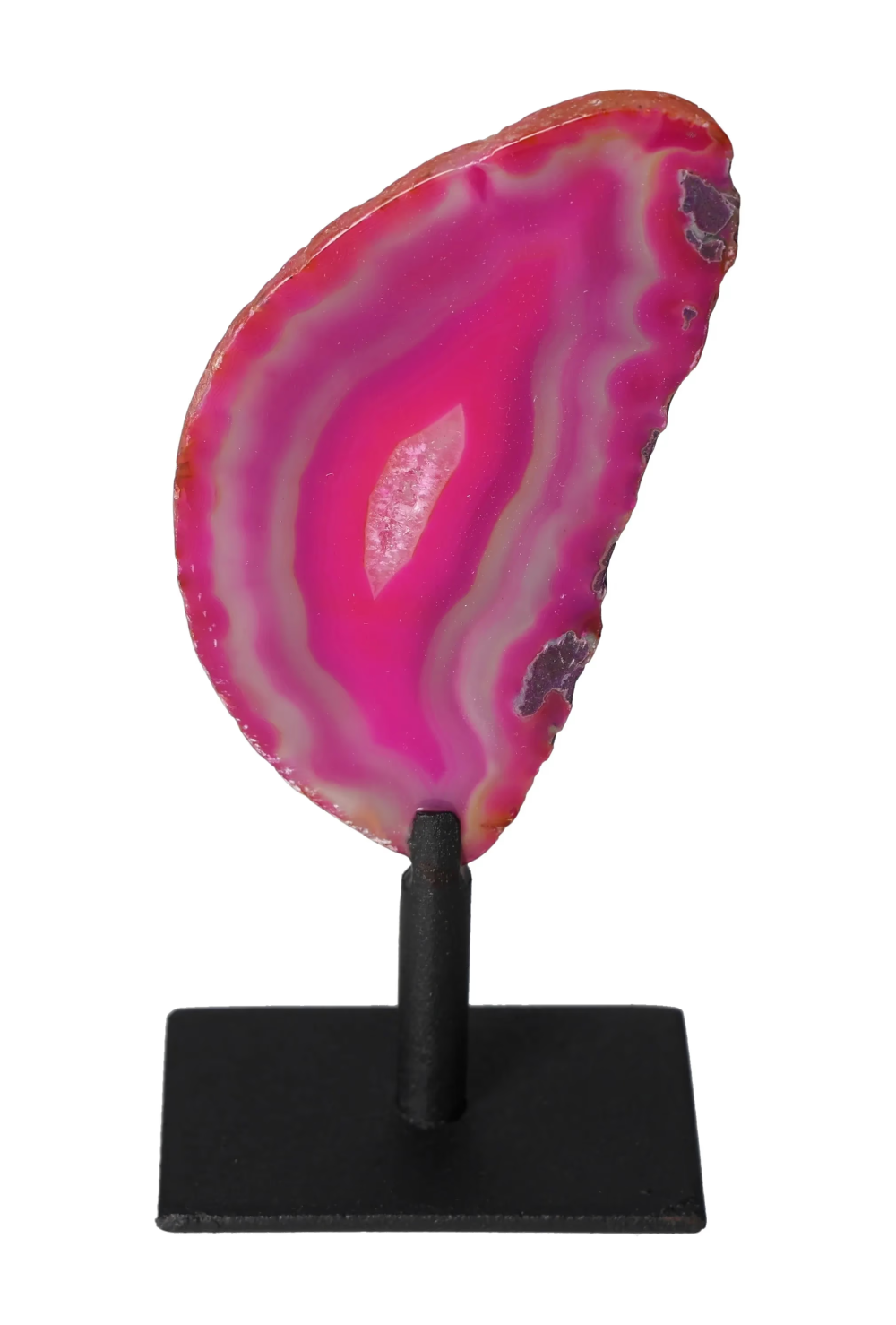 Thin Agate Slice With Quartz Iron Base 635608 on display, known for harmonizing energy and bringing balance.