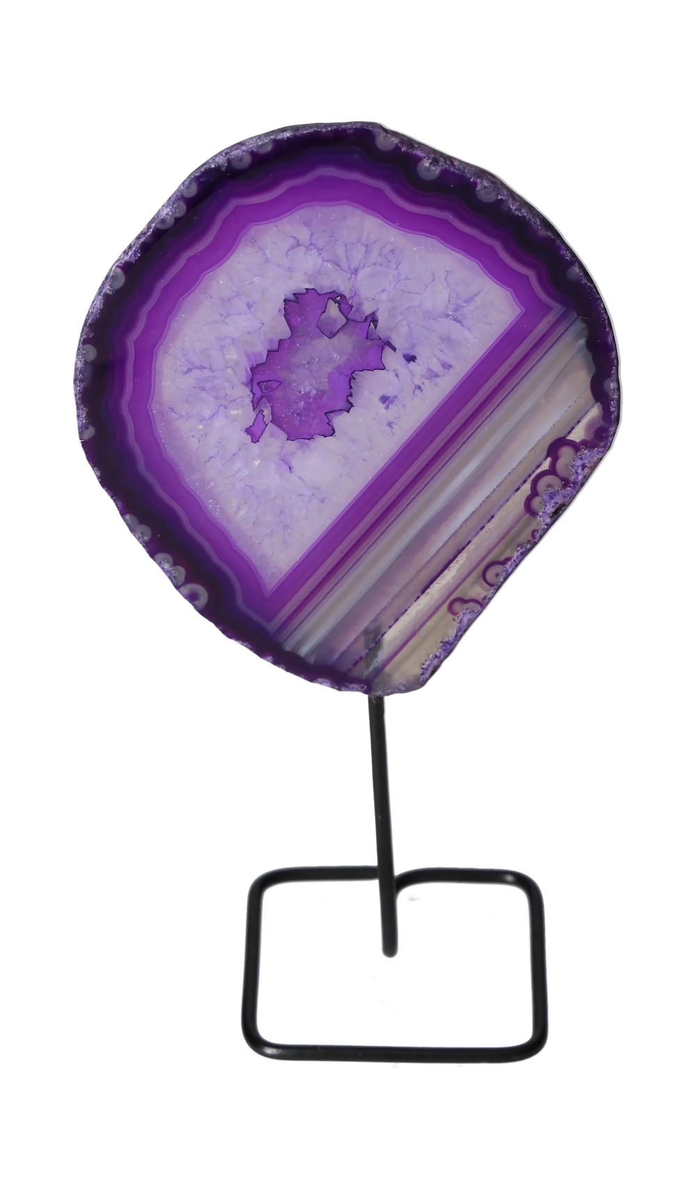 Thin Agate Slice Iron Base 635677 on display, enhances energy balance and provides a calming effect.