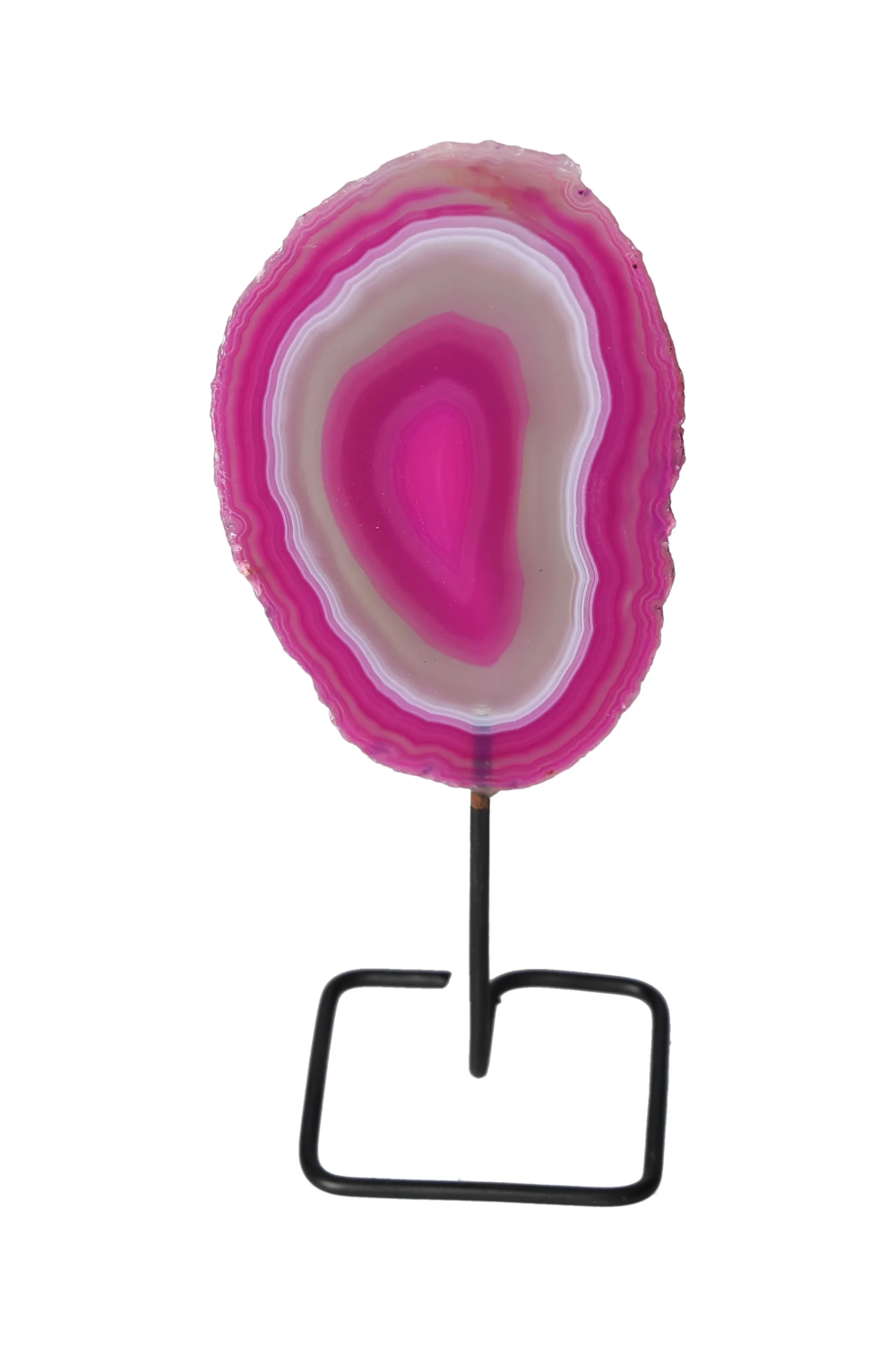 Thin Agate Slice Iron Base 635707 providing balance and grounding, featured on an elegant iron stand for decor.