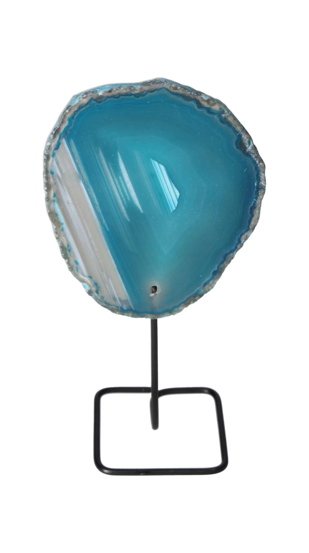 Thin Agate Slice Iron Base 635721 on display, offering energy harmony, balance, and grounding benefits.