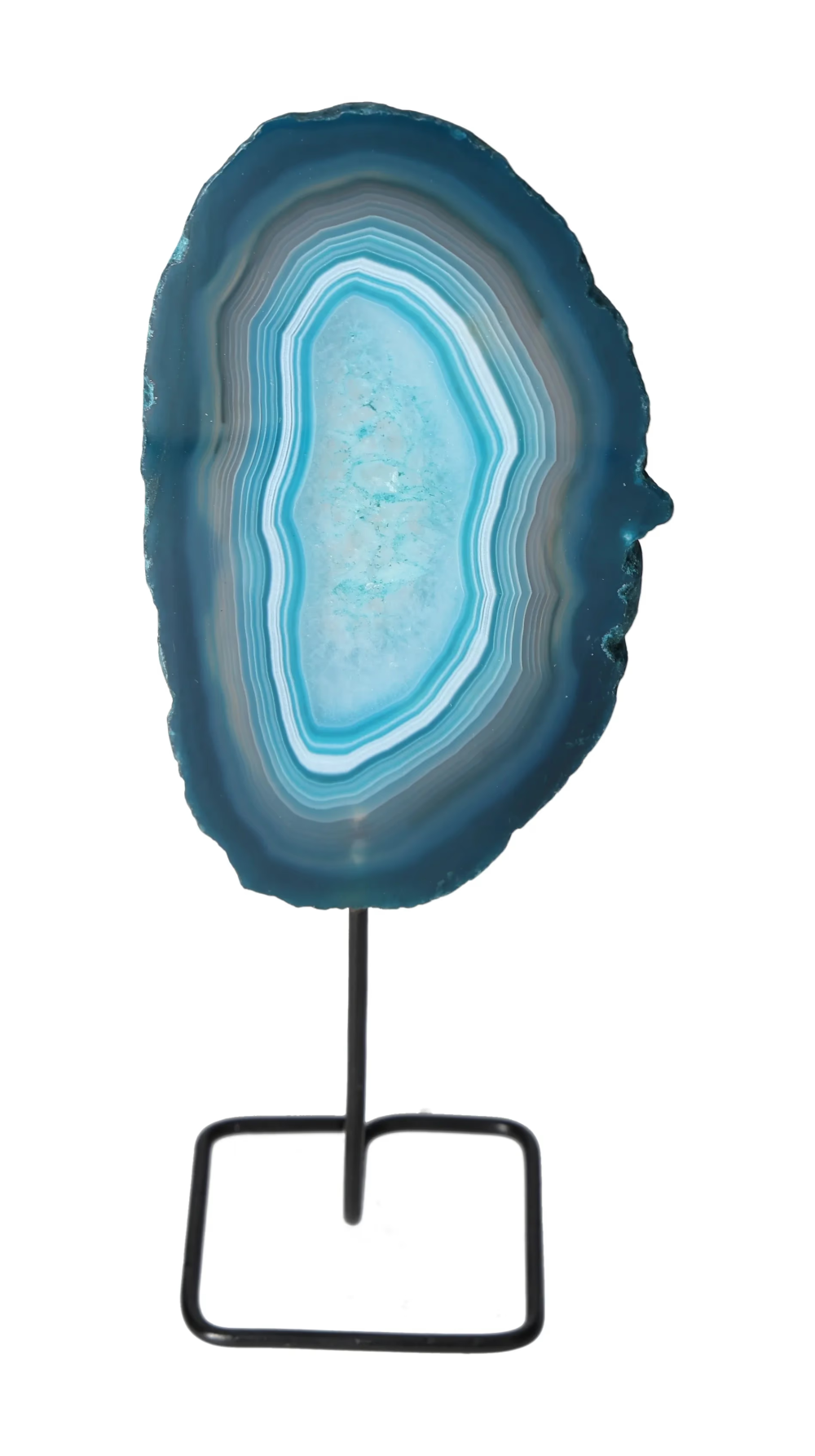 Thin Agate Slice Iron Base 635721, calming and balancing stone on display stand