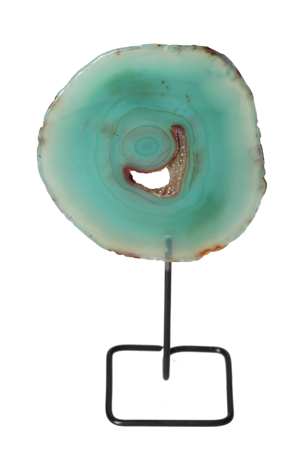 Thin Agate Slice Iron Base 635738 with calming and balancing properties on display