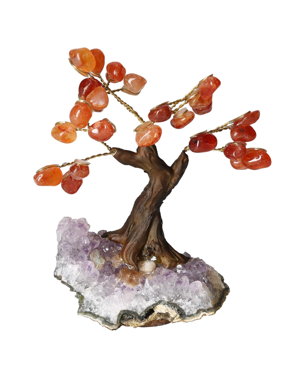 Cornelian Tree 13 cm 636070 with carnelian stones on branches, energy booster for motivation and courage, set on crystals
