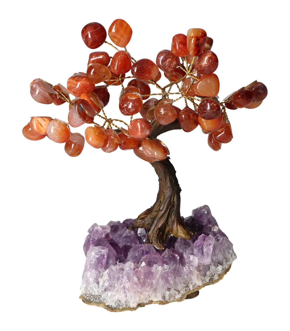 Decorative Cornelian Tree 18 cm 636087 on amethyst base, symbolizing energy boost and motivation.