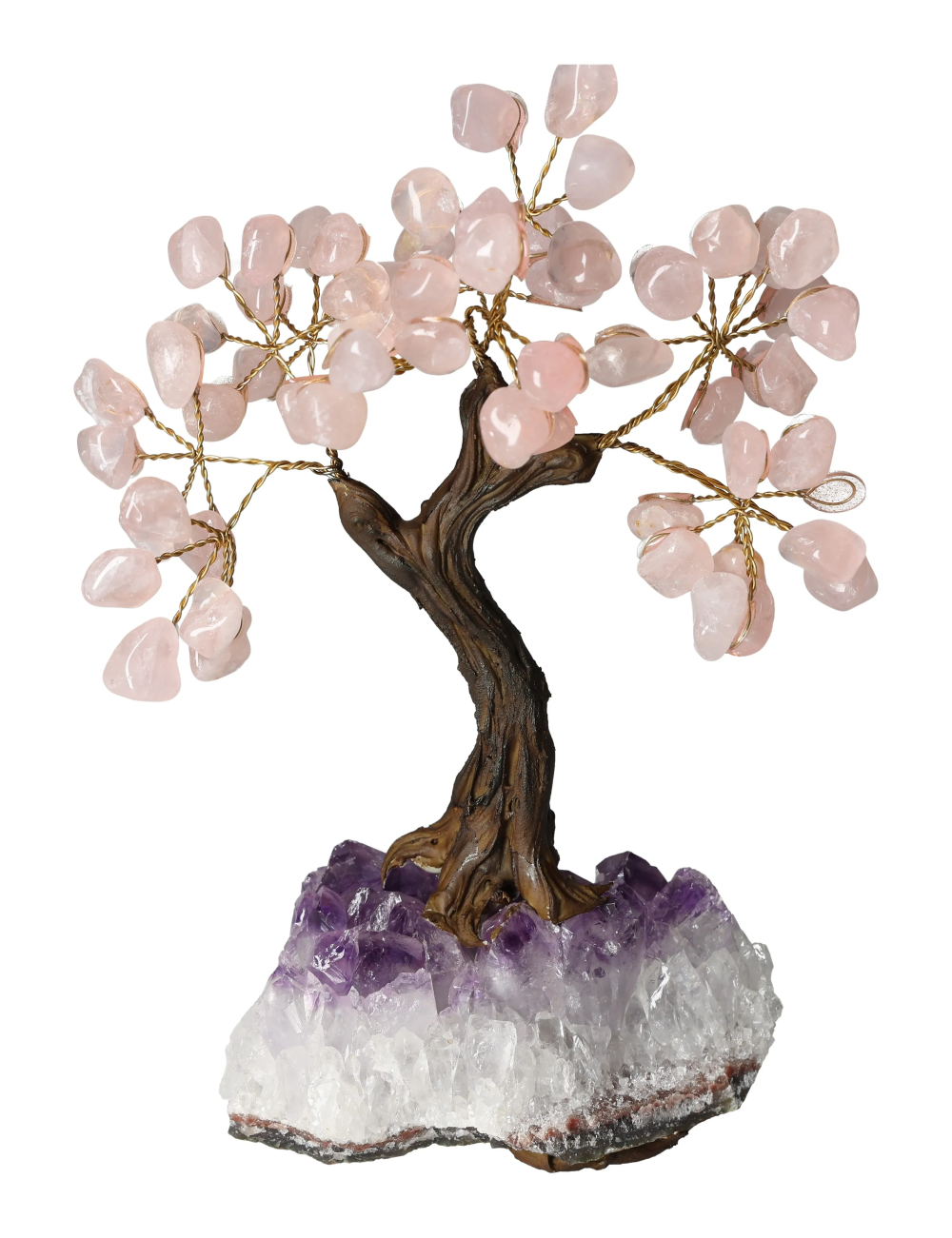 Rose Quartz Tree 18 cm 636131 on crystal base, symbolizing love and healing with delicate rose quartz stones, enhancing emotional well-being.