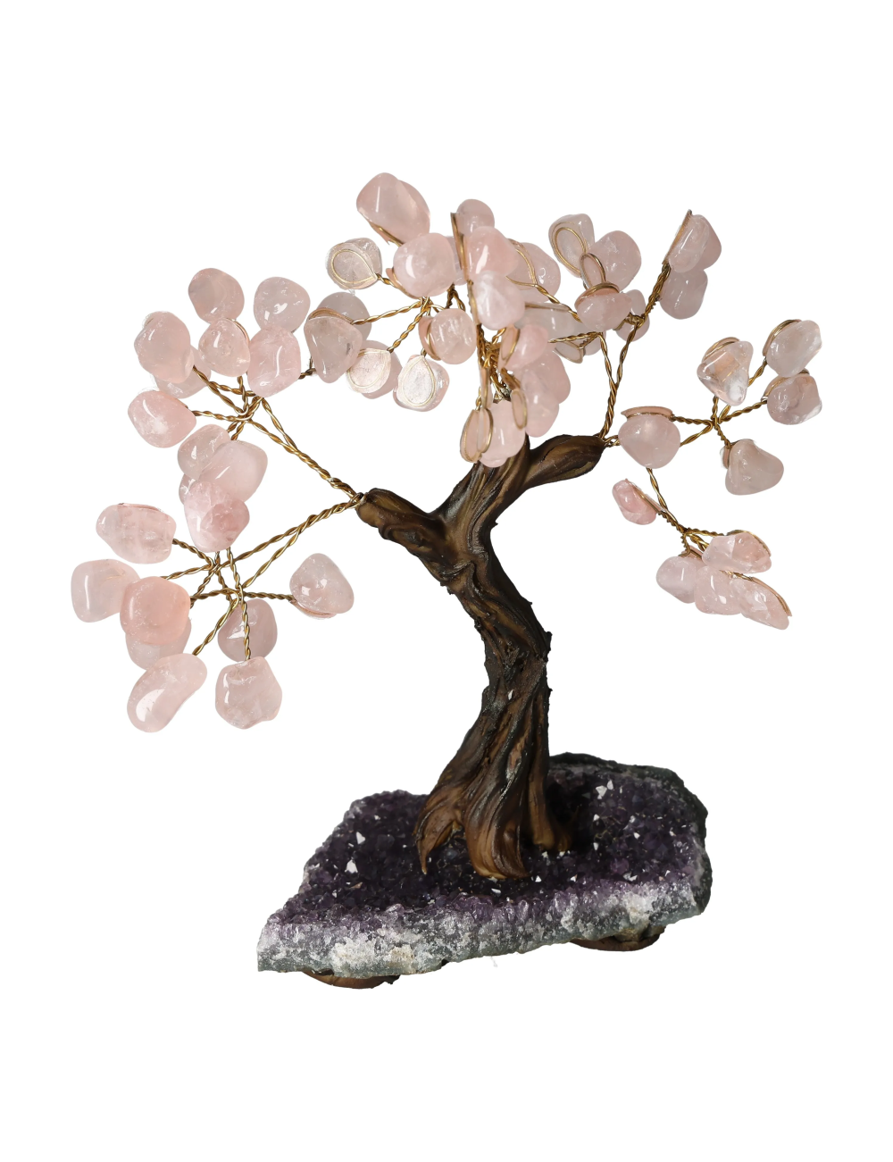 Rose Quartz Tree 18 cm 636131 with gemstone leaves on a decorative base, symbolizing love and emotional healing.