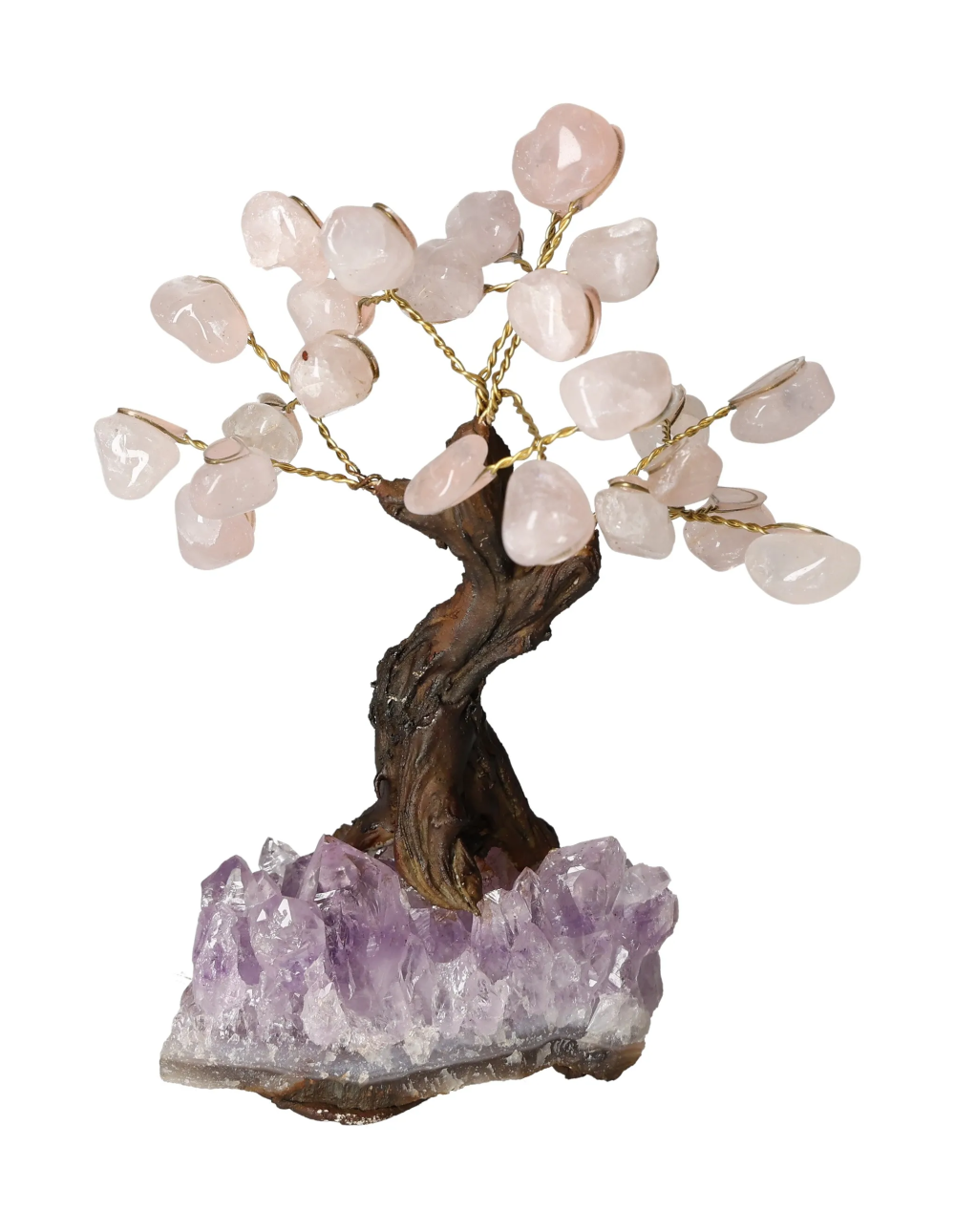 Rose Quartz Tree 13 cm 636155 with gemstone branches on a crystal base, enhancing love and emotional healing.