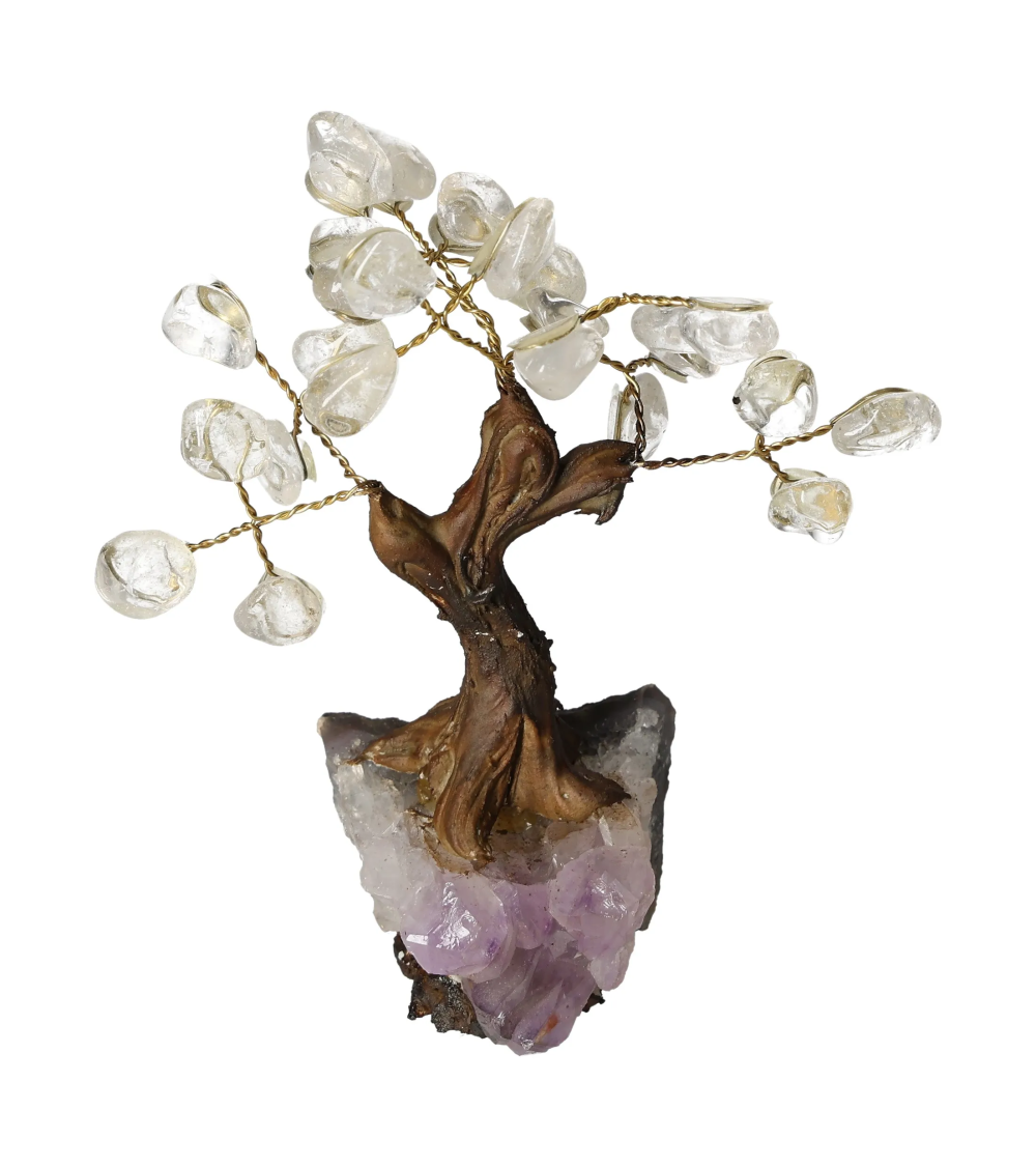 Clear Quartz Tree 13 cm 636162, decorative crystal sculpture with quartz stones on branches, enhancing spiritual and chakra energy.