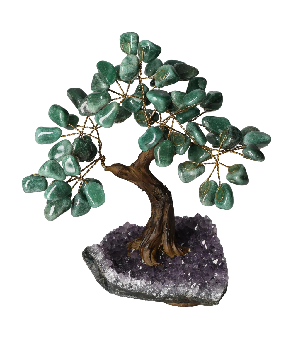 Green Quartz Tree 18 cm 636179 crafted with semi-precious stones on a crystal base, perfect for home decor and crystal healing.