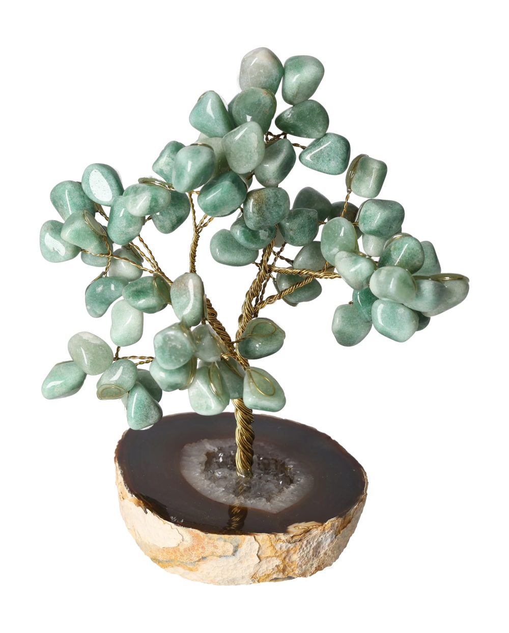 Green Quartz Tree Wire Agate Base 15 cm 636186 decorative ornament with green quartz leaves and agate stone base.