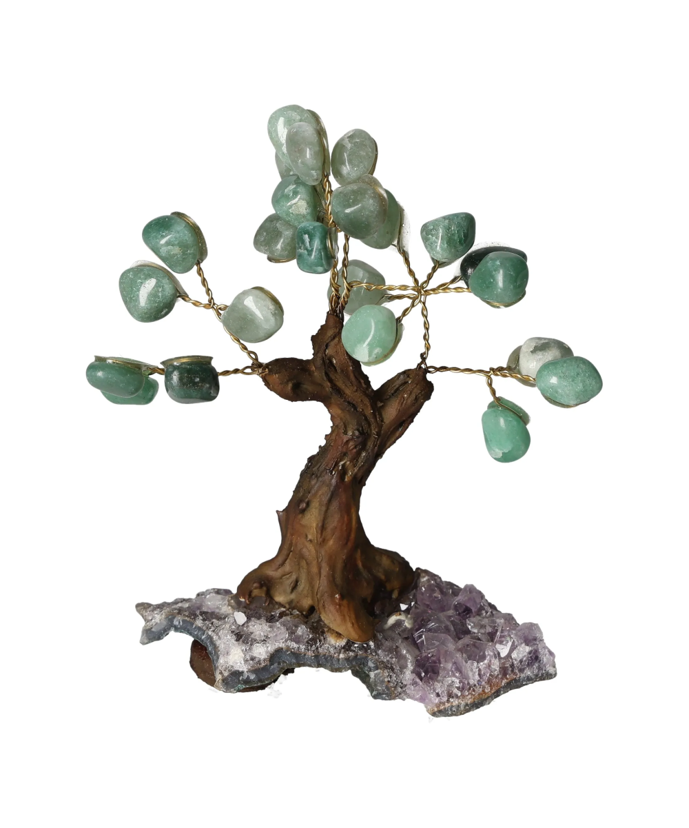 Green Quartz Tree 13 cm 636193 with a decorative base featuring green quartz stones on wire branches, artistic and unique design.