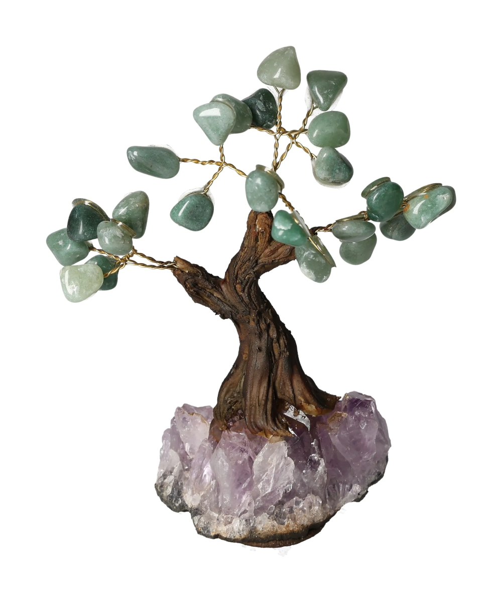Green Quartz Tree 13 cm 636193 gemstone sculpture on amethyst base.