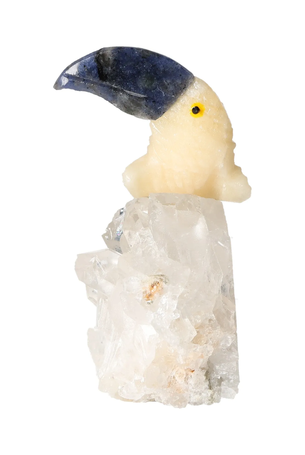 Yellow Calcite Toucan on Quartz 636247, enhancing self-confidence, motivation, and concentration