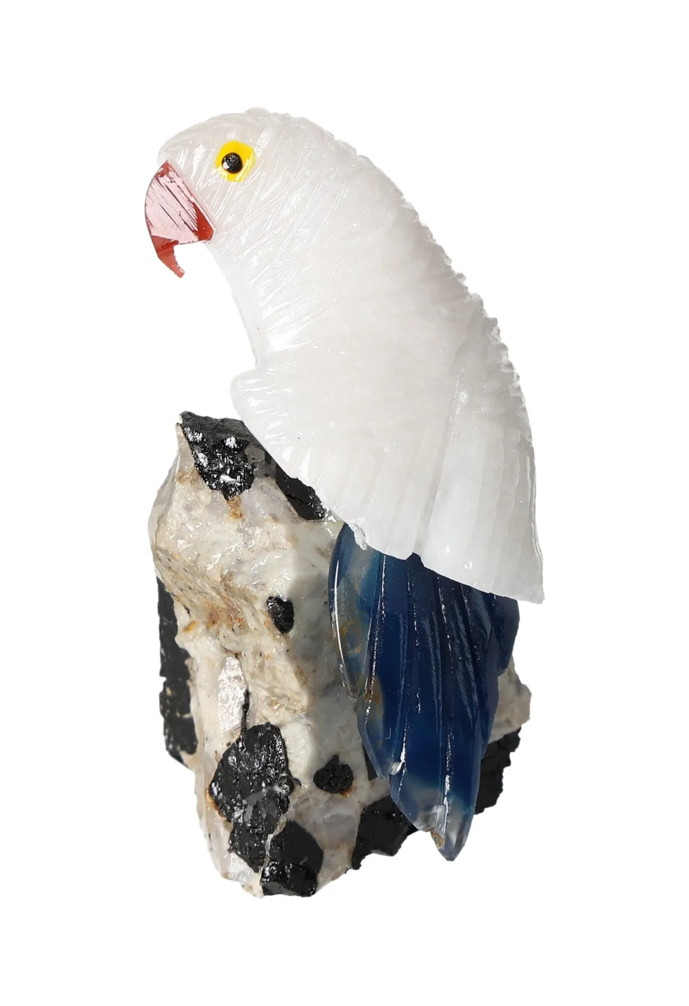 Milky Quartz Parrot On Tourmaline 636315 gemstone sculpture