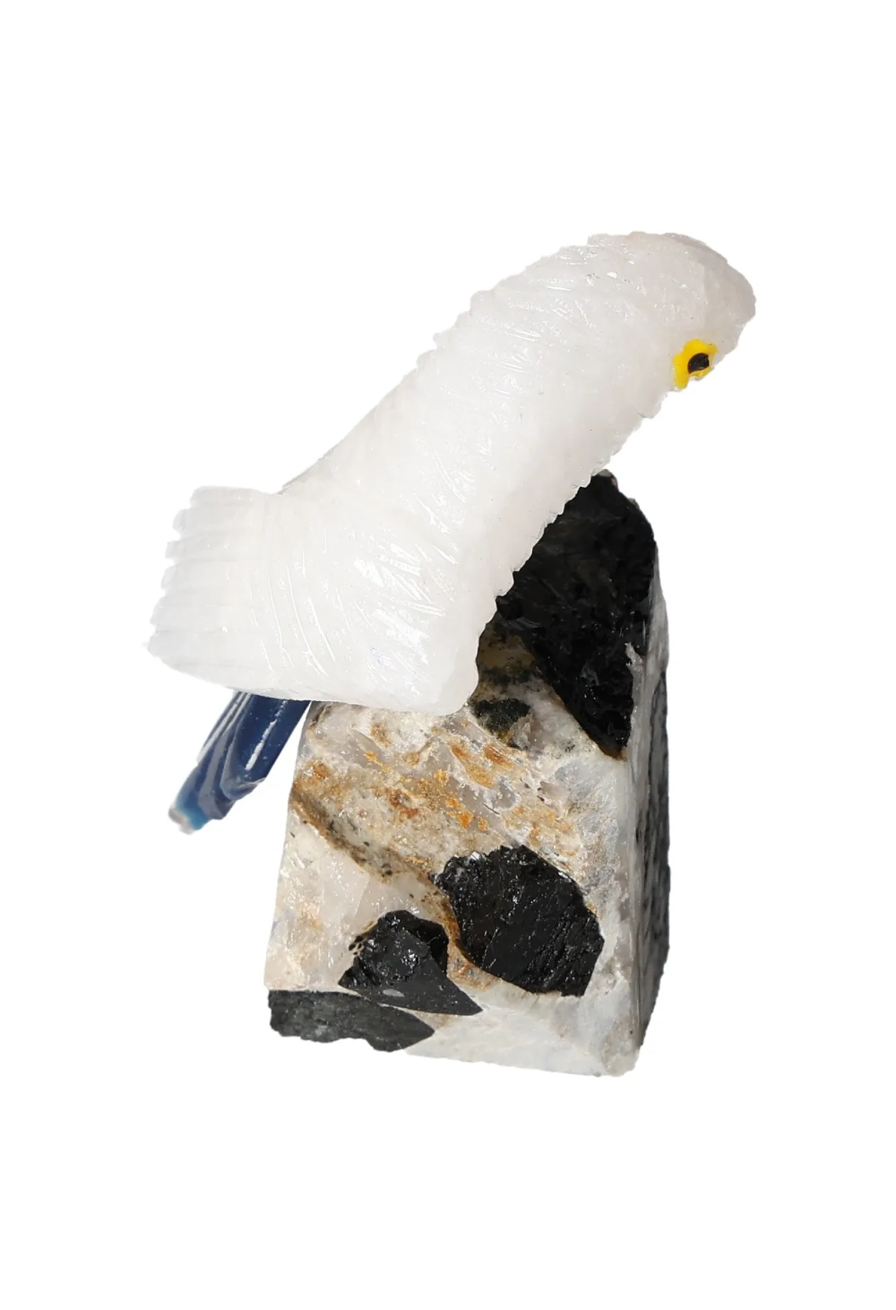 Milky Quartz Parrot On Tourmaline 636315 gemstone sculpture