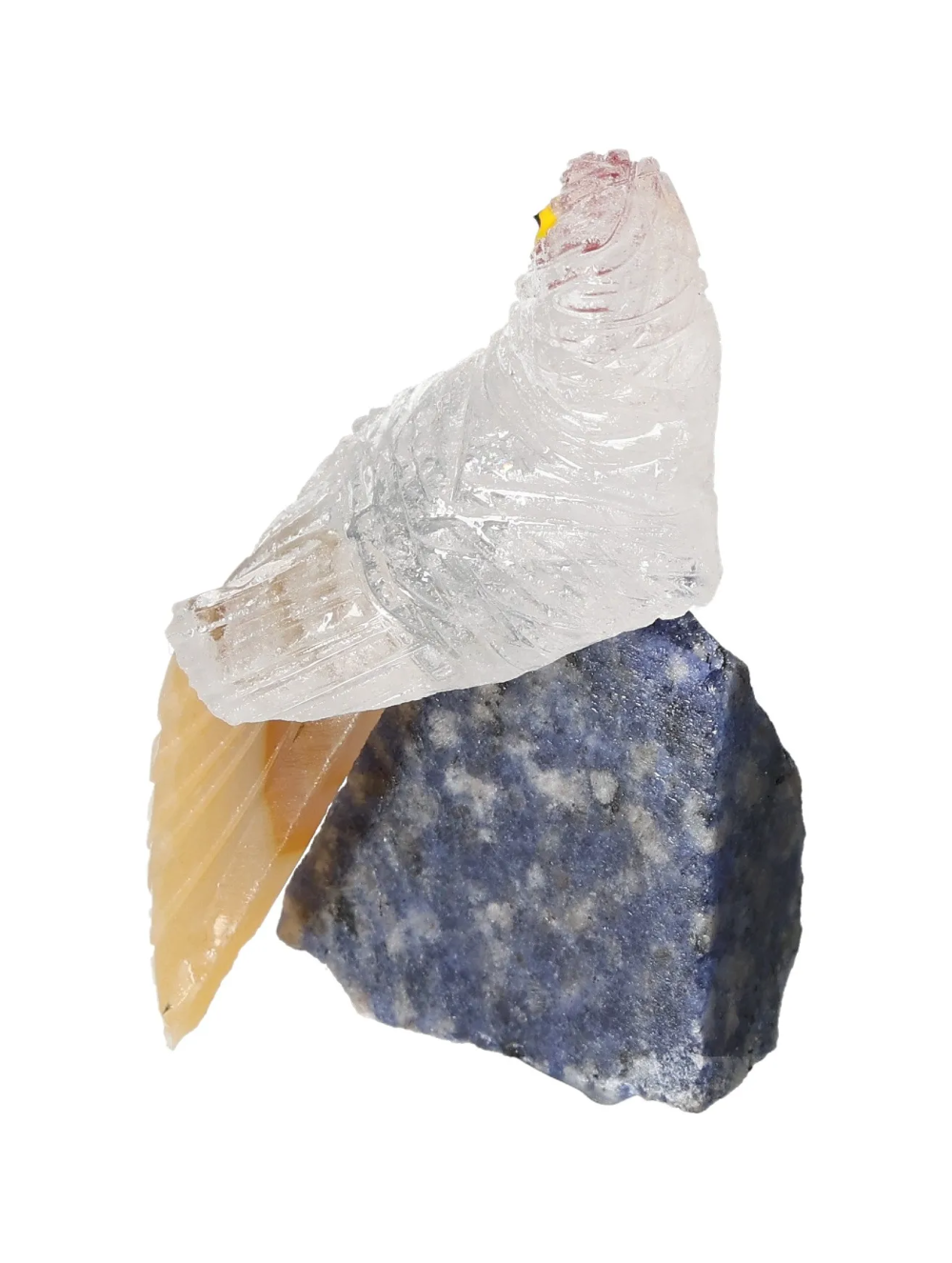 Rock Quartz Parrot On Sodalite 636346 sculpture, enhancing creativity and clear thinking